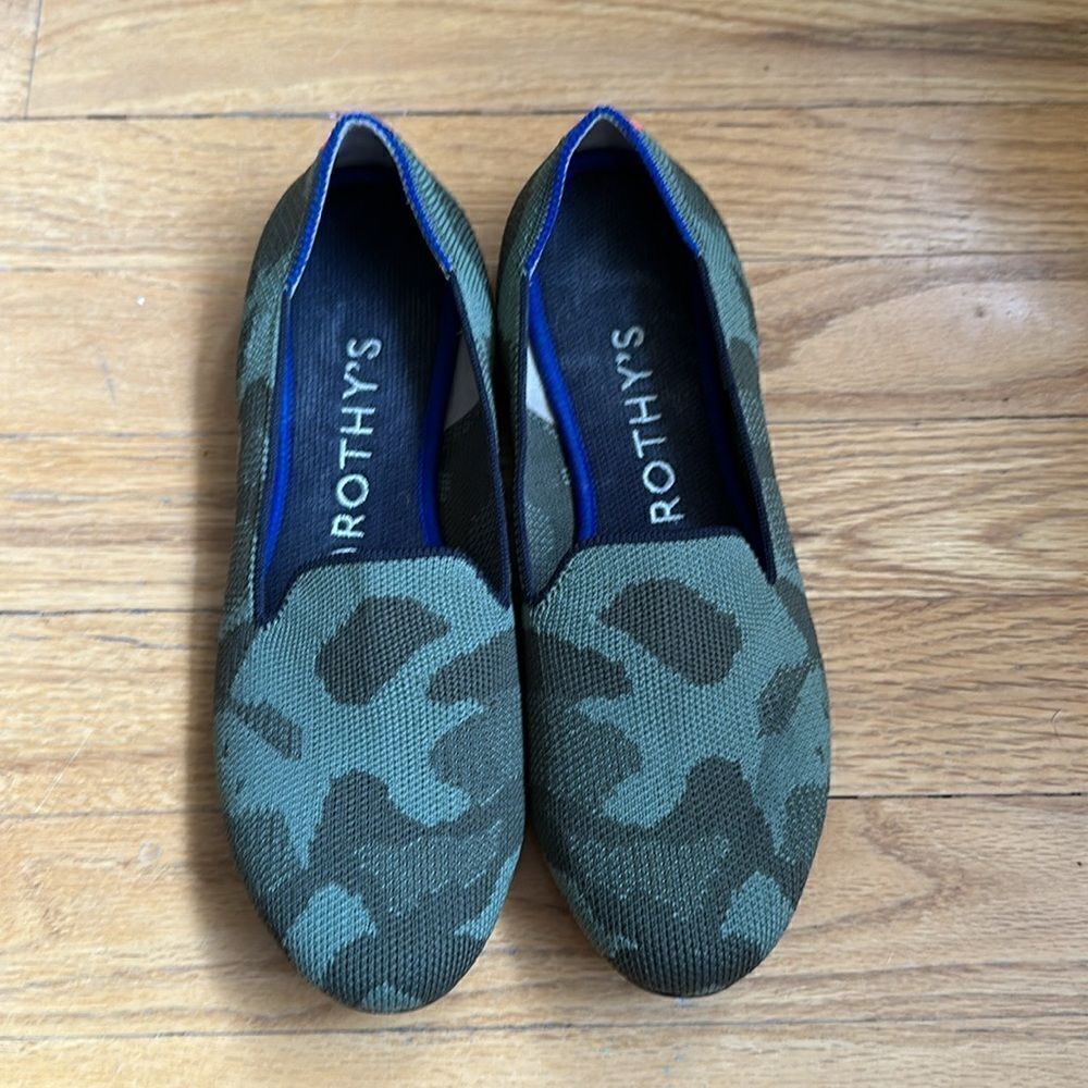 Rothy’s sz 6.5 olive camo The Loafer great pre owned cond orange black stripe - Picture 2 of 5